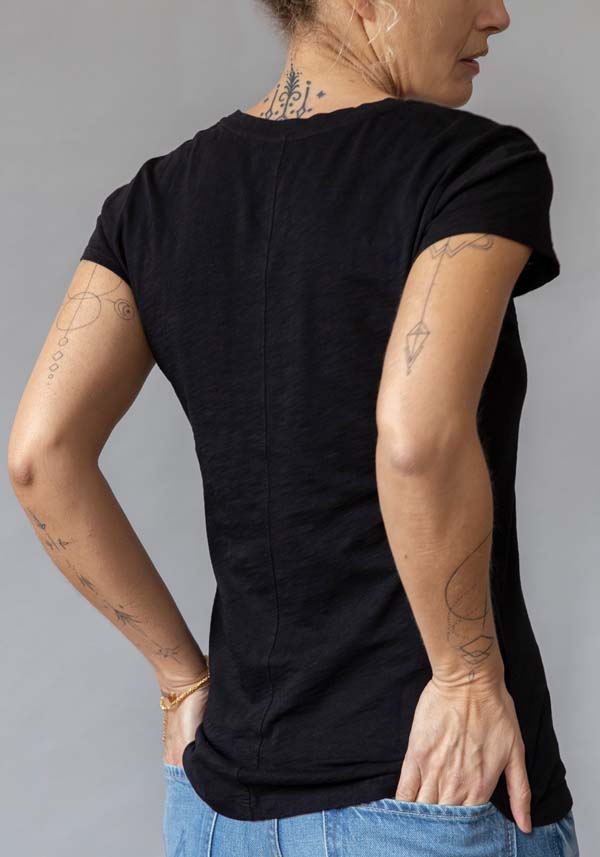 Rose & Lini VELVET COTTON “ODELIA” BLACK T-SHIRT Super sconto
