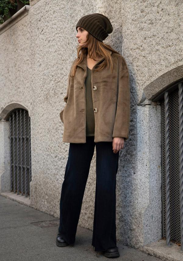 Rose & Lini LEON & LULU “CABAN 2 BUTTONS” FURRY KAKI/GREEN JACKET Esporta salva