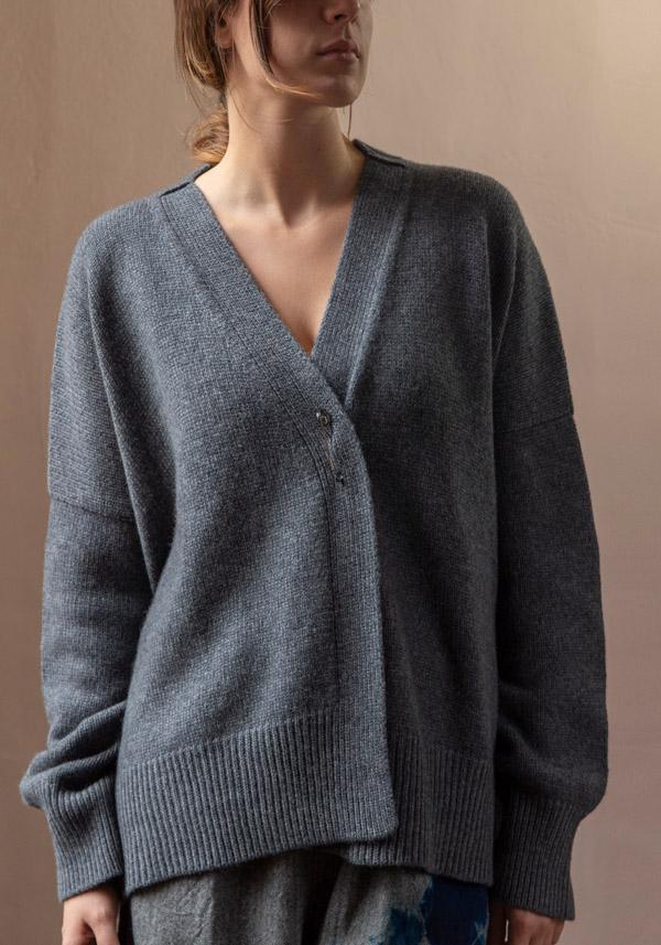 Rose & Lini OYUNA CASHMERE “CARDIGAN AIRE” SLATE GREY Sottocosto