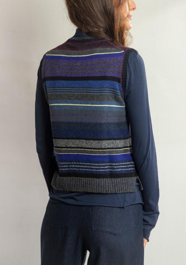 Rose & Lini DIANE DE CLERCQ CASHMERE & LAMB WOOL “COCOS” DENIM BLUE GILET Economico