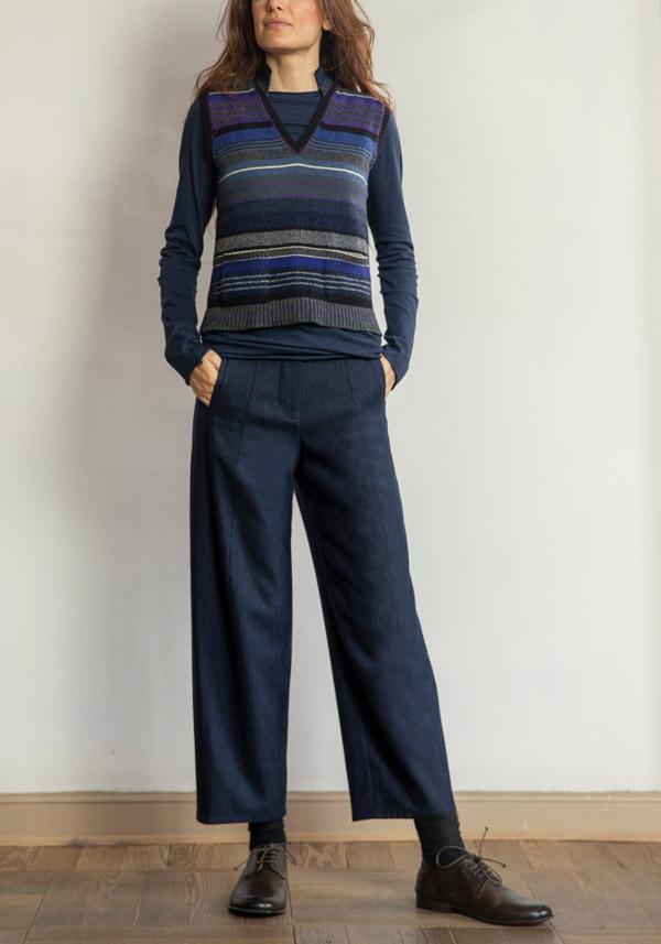 Rose & Lini DIANE DE CLERCQ CASHMERE & LAMB WOOL “COCOS” DENIM BLUE GILET Economico