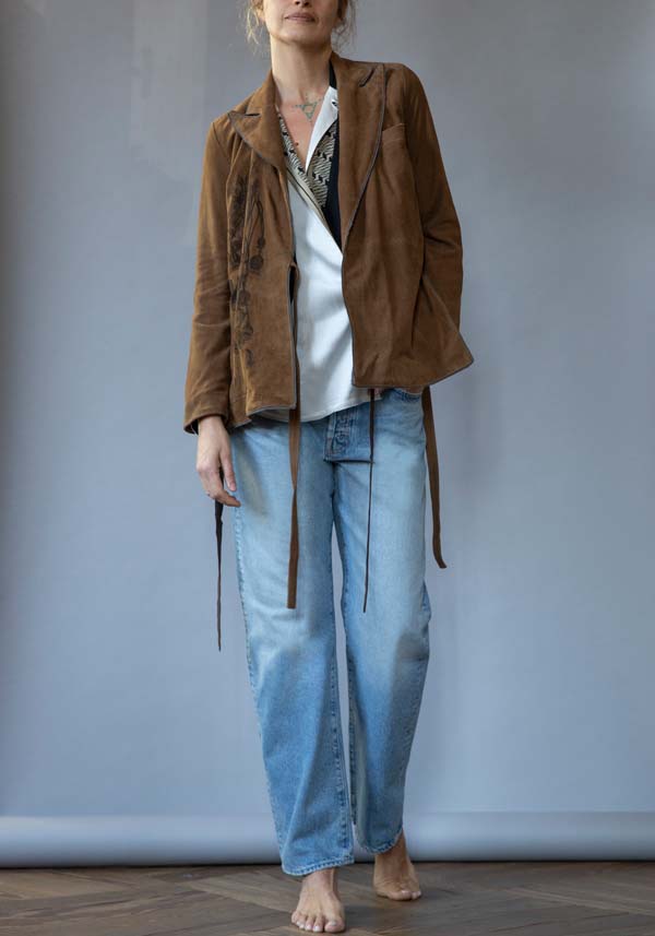 Rose & Lini IBRIGU SUEDE LEATHER JACKET “INCROCIATA GJ42” CARAMEL Offerta speciale