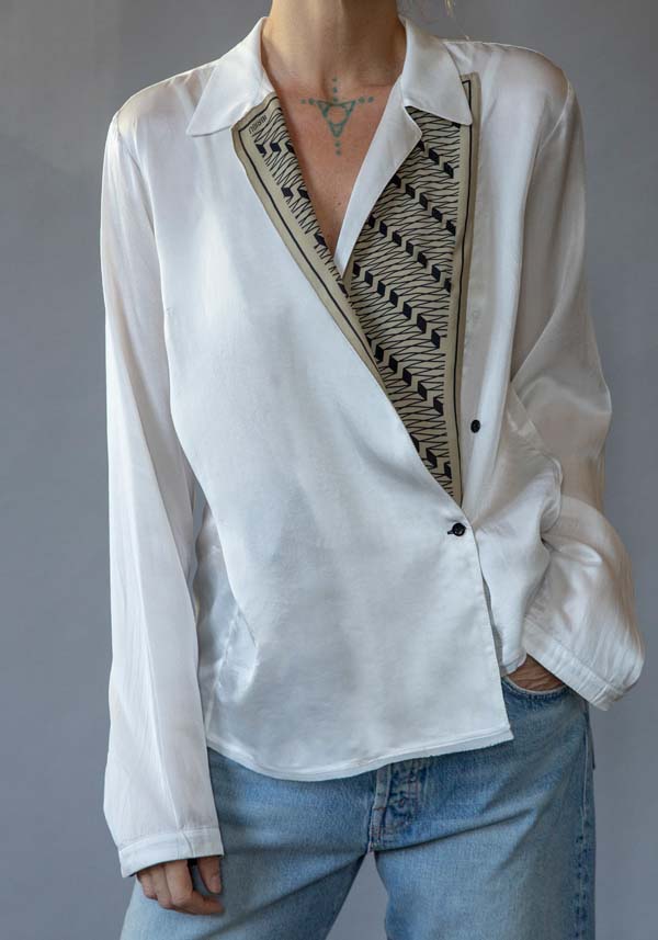 Rose & Lini IBRIGU PRINTED SILK “SHIRT CM20” WHITE Comprare a buon mercato