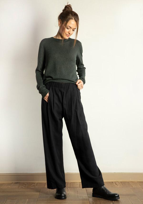 Rose & Lini APUNTOB COTTON & WOOL “PANTS 1382” BLACK Offerta esclusiva