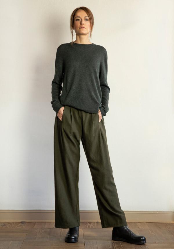 Rose & Lini APUNTOB COTTON & WOOL “PANTS 1382” MILITARY Vendite stagionali