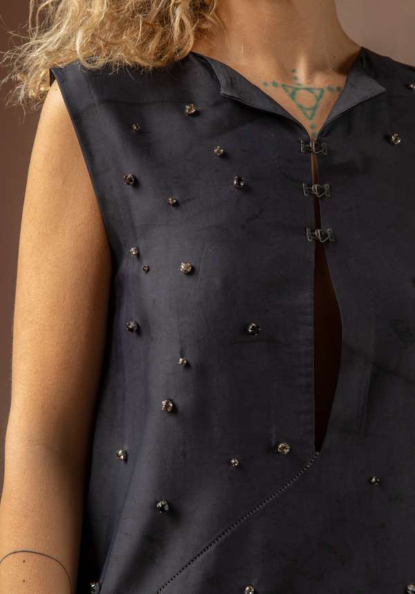Rose & Lini SIMONA TAGLIAFERRI DARK BLUE LONG DRESS SWAROVSY Latest fashion