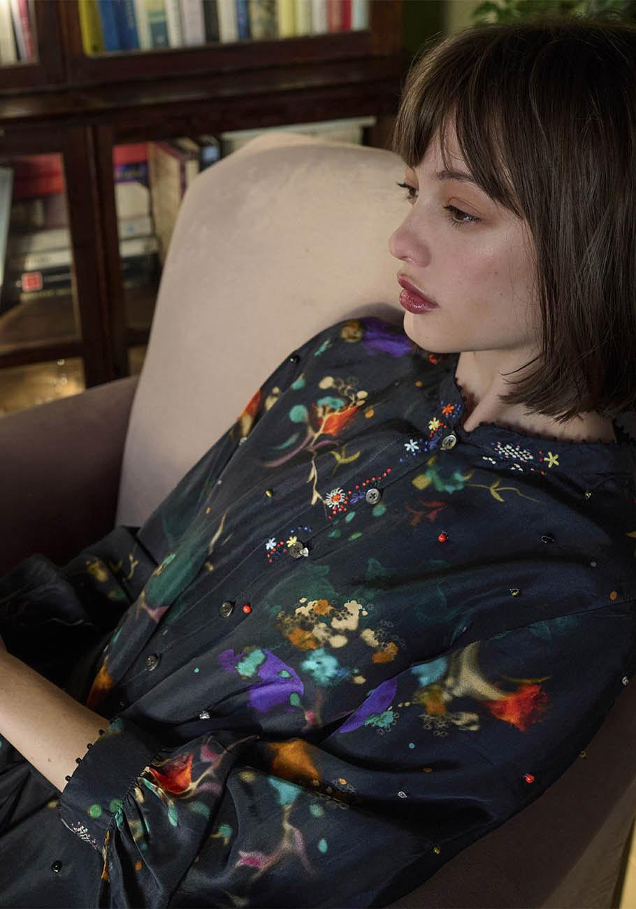 Rose & Lini AN AN LONDREE SILK “HERITAGE DRESS” BLUE-BLACK Offerta temporanea