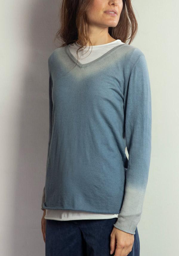 Rose & Lini MIRROR IN THE SKY CASHMERE “INDRA” V-NECK SWEATER STONE & GRANITE Sconti VIP