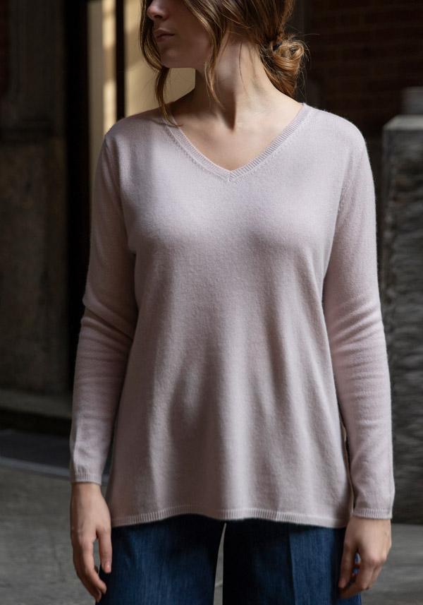 Rose & Lini MIRROR IN THE SKY CASHMERE V-NECK SWEATER PLAIN TOW Super Saving Price