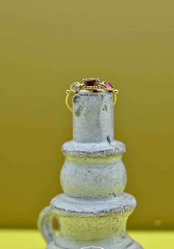 Rose & Lini DORETTE CITRINE & PINK TOURMALINE “BAGUE SIMPLE” GOLD RING Super sconto