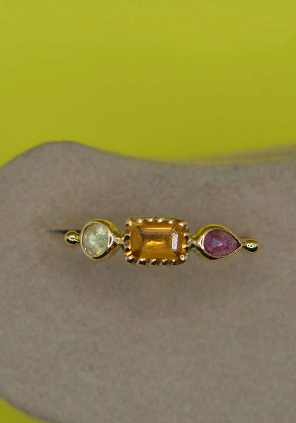 Rose & Lini DORETTE CITRINE & PINK TOURMALINE “BAGUE SIMPLE” GOLD RING Super sconto