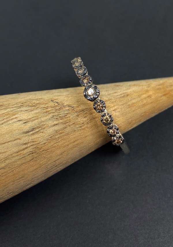 Rose & Lini ROSAMARIA “BRENNON” COGNAC DIAMONDS SILVER RING Officina