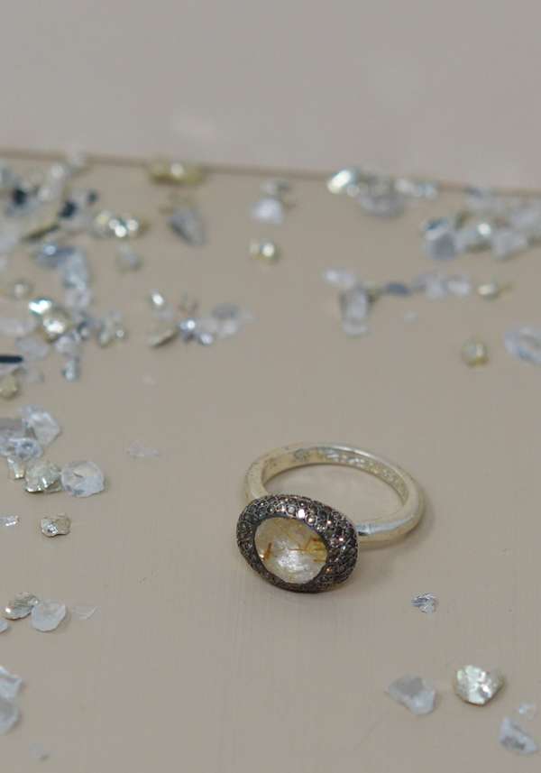Rose & Lini ROSAMARIA SILVER “CARRIE” DIAMONDS & RUTILATED QUARTZ RING