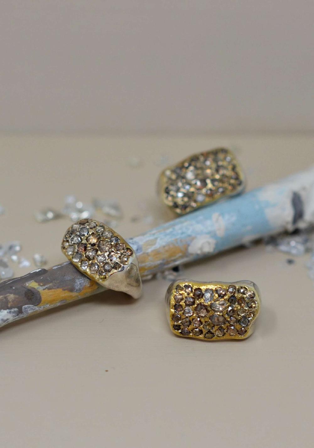 Rose & Lini ROSAMARIA SILVER & GOLD “NASHKA B” BROWN DIAMONDS RING Sconti questo mese