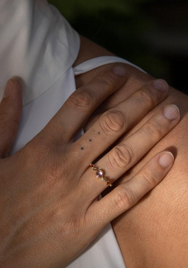 Rose & Lini DORETTE SPINEL & SAPPHIRES “BAGUE SIMPLE” GOLD RING Fino Al -60%