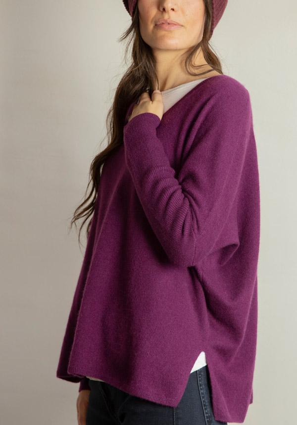Rose & Lini ABSOLUT CASHMERE “PONCHO CAMILLE” EGGPLANT Outlet