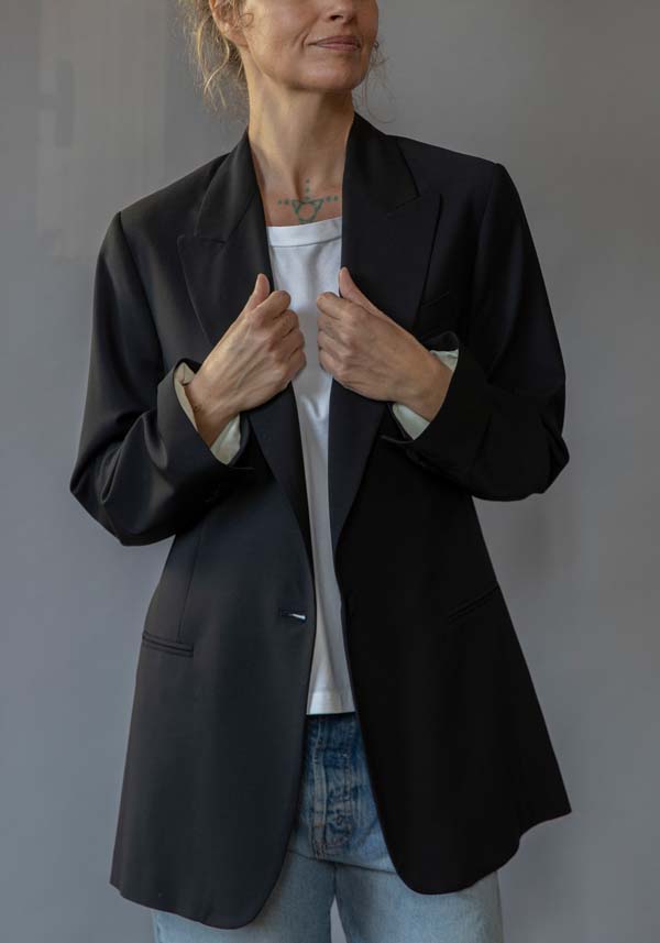 Rose & Lini KILTIE WOOL “DESOTO JACKET” BLACK Saldi Di Fabbrica