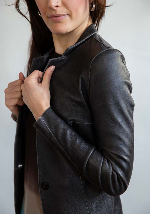 Rose & Lini GIORGIO BRATO LEATHER “BLAZER” VINTAGE BLACK Vendita calda