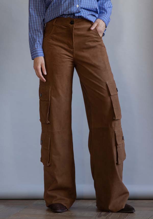 Rose & Lini GIORGIO BRATO SUEDE LEATHER “CARGO PANTS” RUM Online Outlet