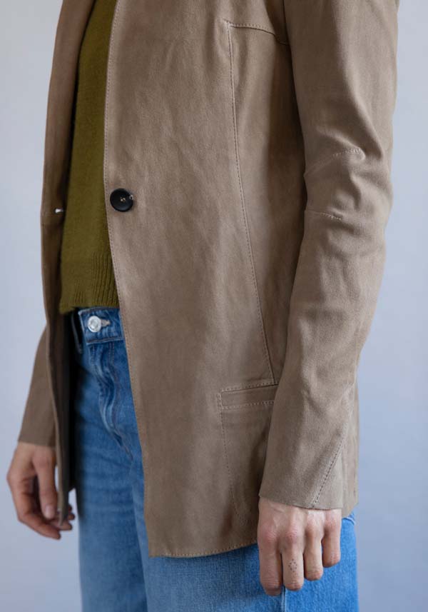Rose & Lini GIORGIO BRATO SUEDE LEATHER “BLAZER” TAUPE Offerta temporanea