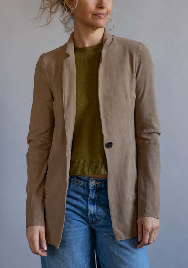 Rose & Lini GIORGIO BRATO SUEDE LEATHER “BLAZER” TAUPE Offerta temporanea
