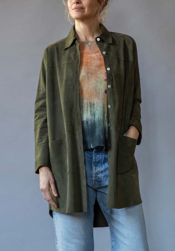 Rose & Lini GIORGIO BRATO SUEDE LEATHER “OVER SHIRT” MILITARY Offerte stagionali
