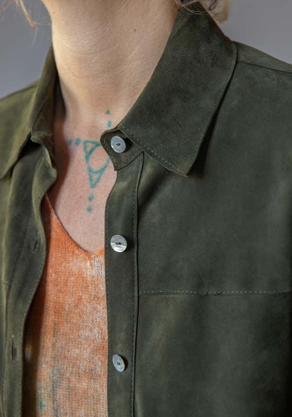 Rose & Lini GIORGIO BRATO SUEDE LEATHER “OVER SHIRT” MILITARY Offerte stagionali