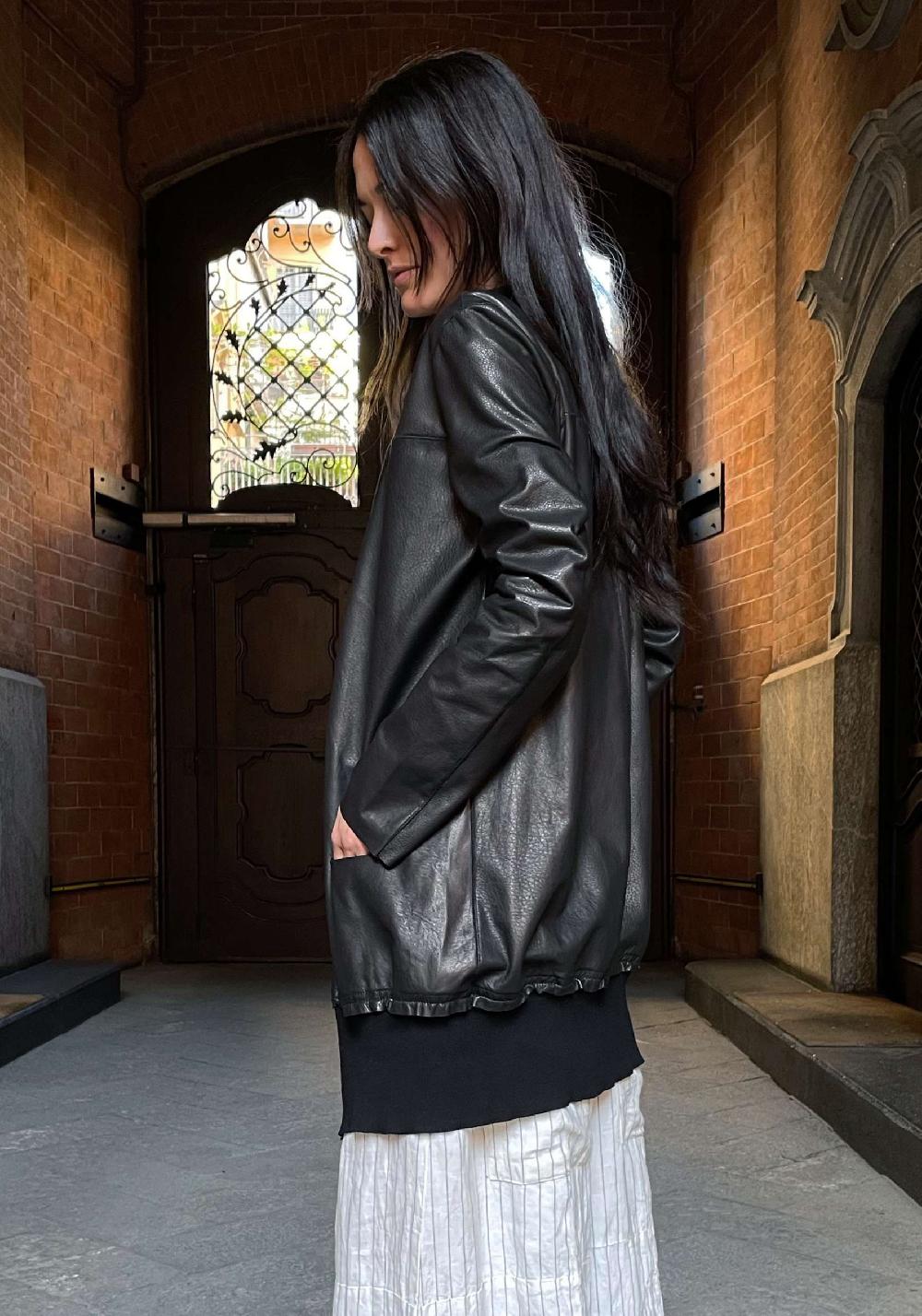 Rose & Lini GIORGIO BRATO BLACK LEATHER “CARDIGAN OVER” Ultimi tre giorni