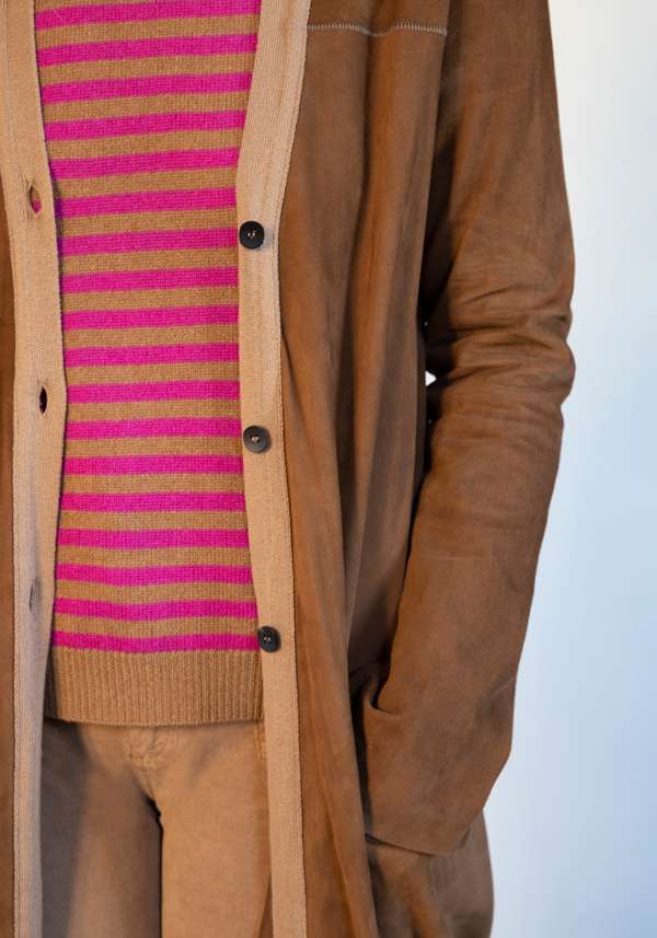Rose & Lini GIORGIO BRATO RUM SUEDE LEATHER “CARDIGAN OVER” ACQUISTA ORA
