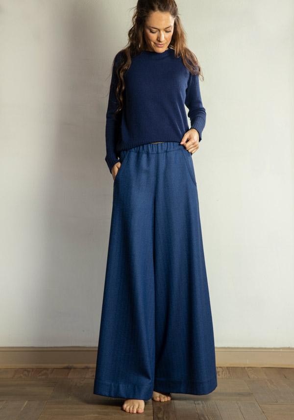 Rose & Lini BARBARA TANI WOOL & CASHMERE “PANTS 457 LANA” BLUETTE Trasporto libero internazionale