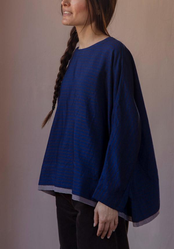 Rose & Lini AODRESS WOOL “BLOUSE 1” LAPIS & BROWN STRIPES