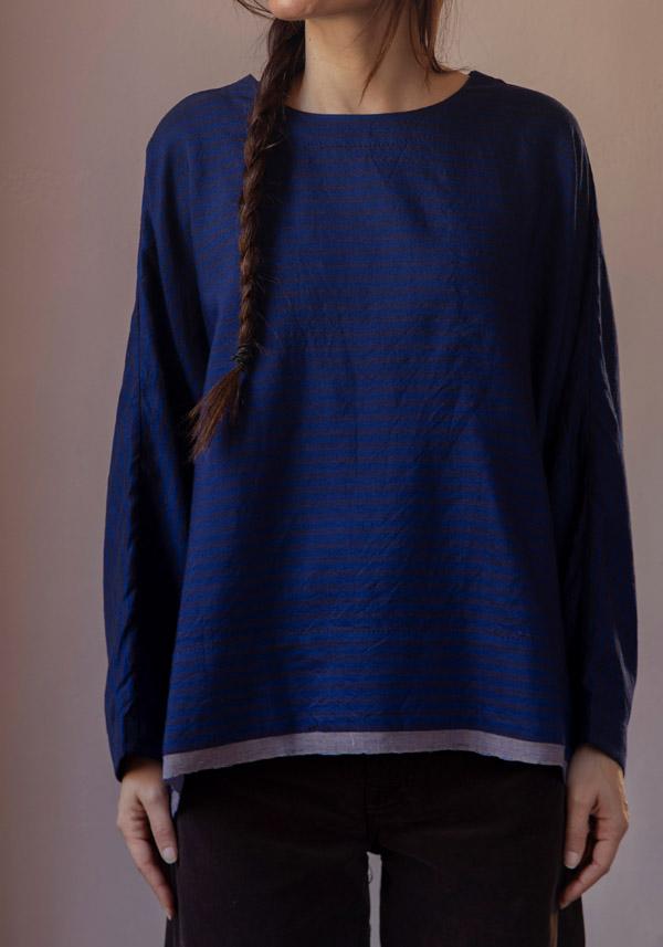 Rose & Lini AODRESS WOOL “BLOUSE 1” LAPIS & BROWN STRIPES 50% di sconto per tempo limitato
