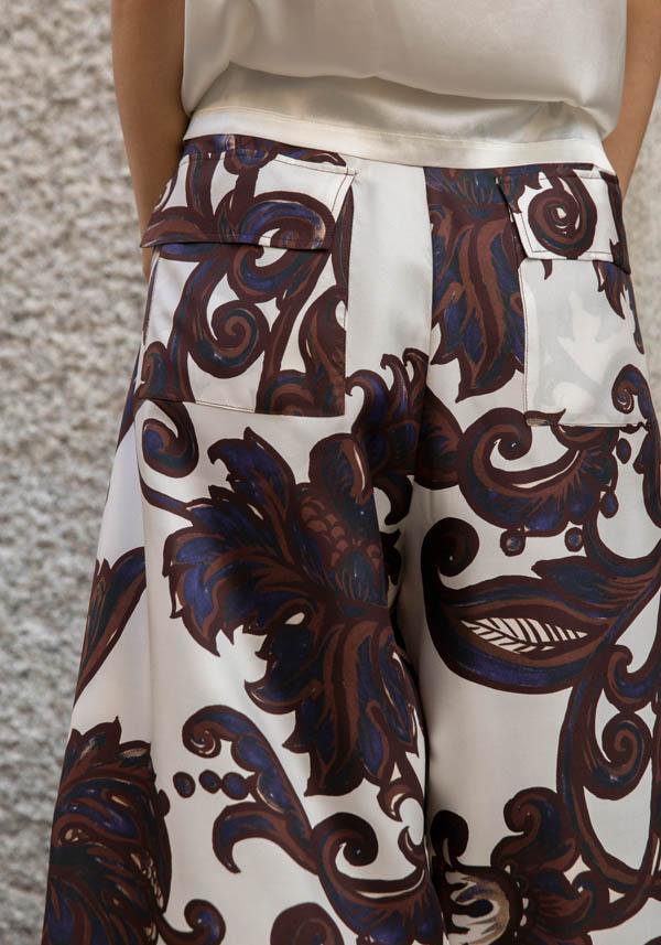 Rose & Lini CO.GO SILK BROWN & WHITE “PANTS VP241” FLORAL Promozione Limitata