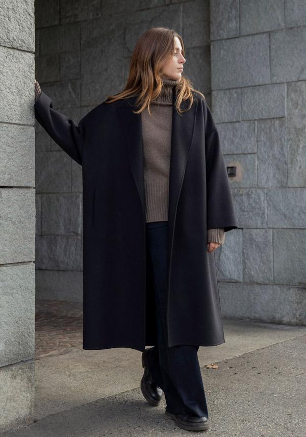 Rose & Lini N8 WOOL & CASHMERE “COAT 1100” BLACK Spedizione gratuita