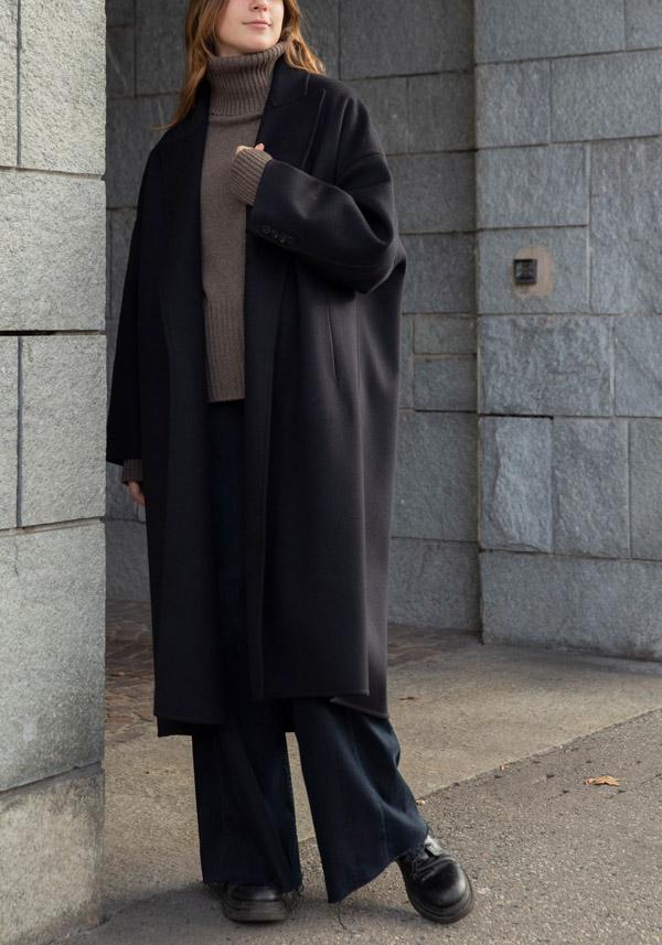 Rose & Lini N8 WOOL & CASHMERE “COAT 1100” BLACK Spedizione gratuita