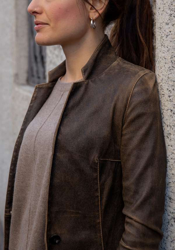 Rose & Lini GIORGIO BRATO VINTAGE BROWN LEATHER “BLAZER STRETCH” Sconto di tempo limitato