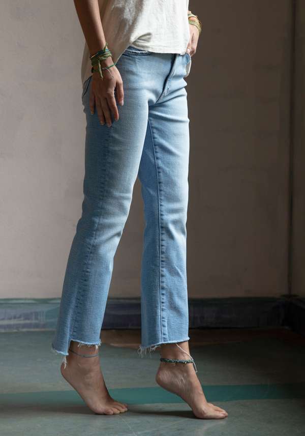 Rose & Lini MOTHER DENIM “INSIDER CROP STEP FRAY” BLUE JEANS Negozio online di fabbrica