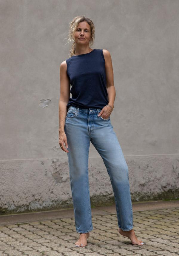 Rose & Lini MOTHER DENIM “THE DITCHER HOVER” DENIM BLUE JEANS Prezzo di fabbrica