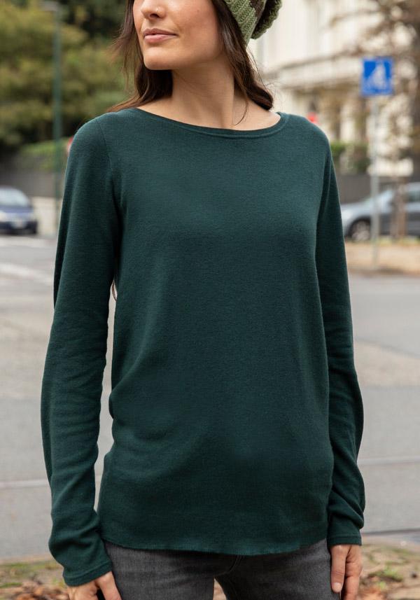 Rose & Lini MAJESTIC CASHMERE “COL BATEAU 607” FOREST GREEN SWEATER Offerta San Valentino