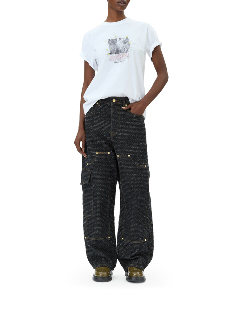 Suitnegozi T-SHIRT RELAX CON GATTI IN JERSEY BIANCO BASIC Hotsell