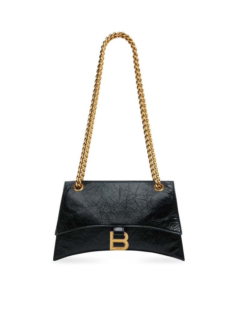 Suitnegozi Borsa Crush Piccola Con Catena in pelle di vitello crush nera con finiture oro anticato