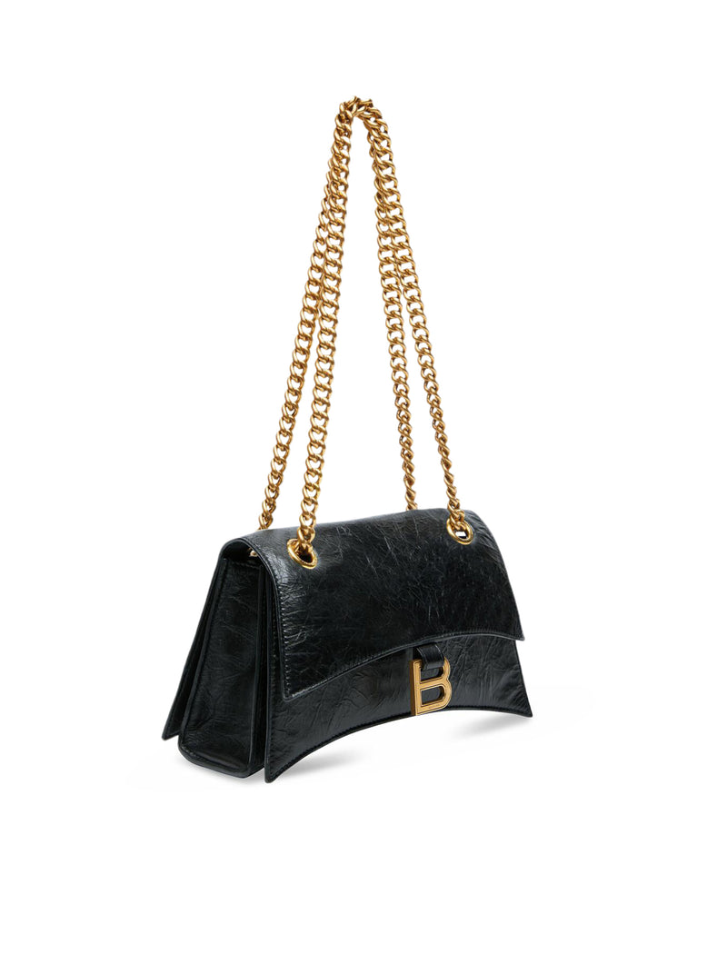 Suitnegozi Borsa Crush Piccola Con Catena in pelle di vitello crush nera con finiture oro anticato Vendita
