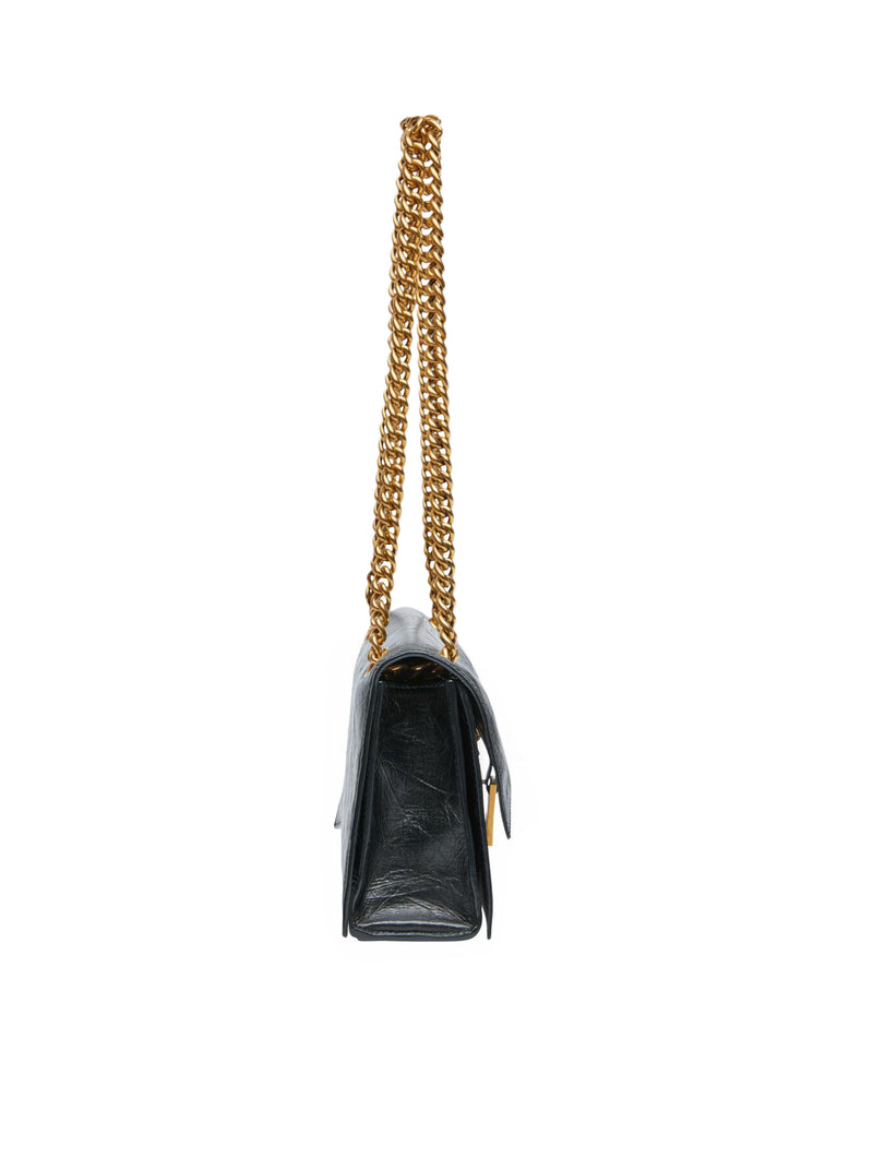 Suitnegozi Borsa Crush Piccola Con Catena in pelle di vitello crush nera con finiture oro anticato Vendita