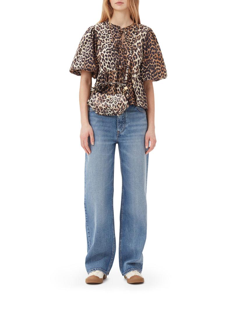 Suitnegozi BLUSA IN POPELINE DI COTONE CON CRAVATTA A PEPLUM LEOPARDATA Convenienza