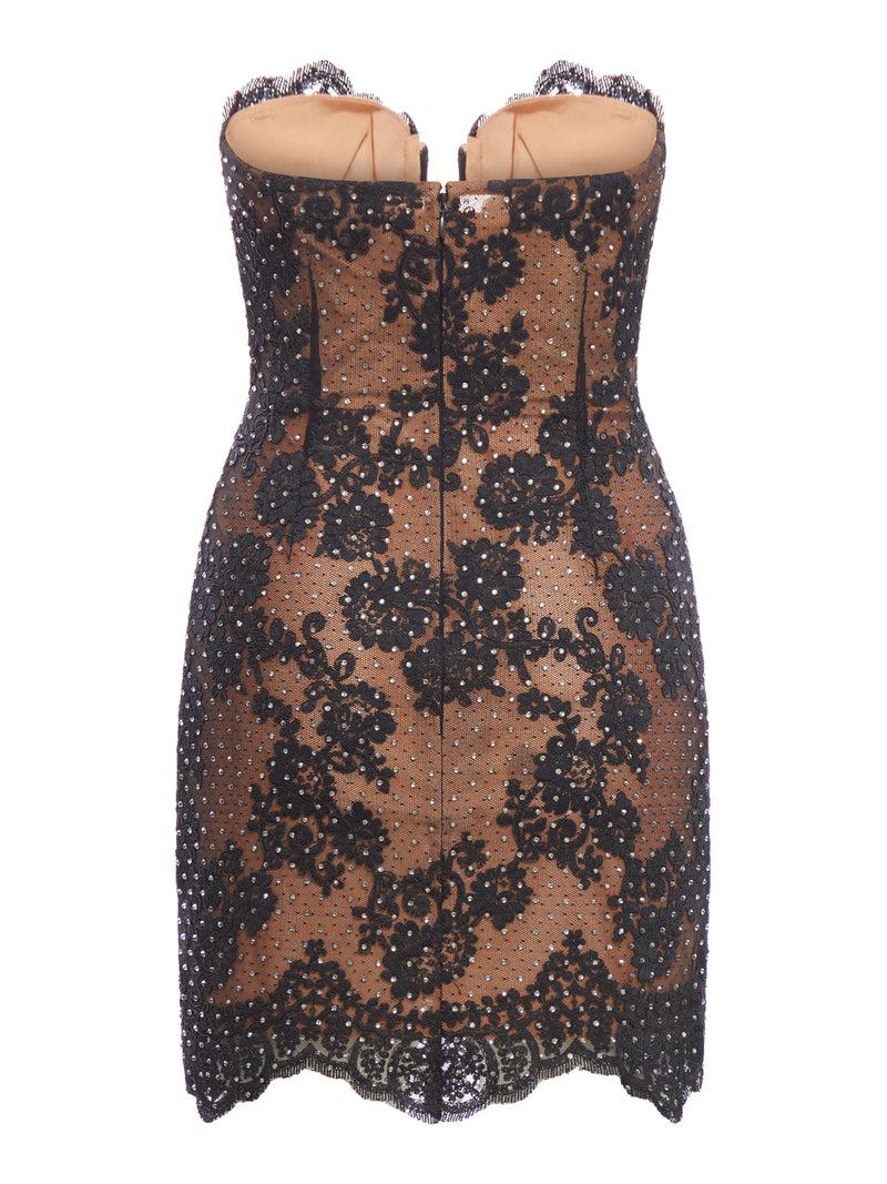 Suitnegozi Mini abito in pizzo con strass nero Qualità Garantita