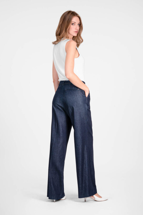 Sartoria Tramarossa PANTALONE AURELIA WIDE LEG IN GABARDINA DI COTONE BLU SCURO Economico