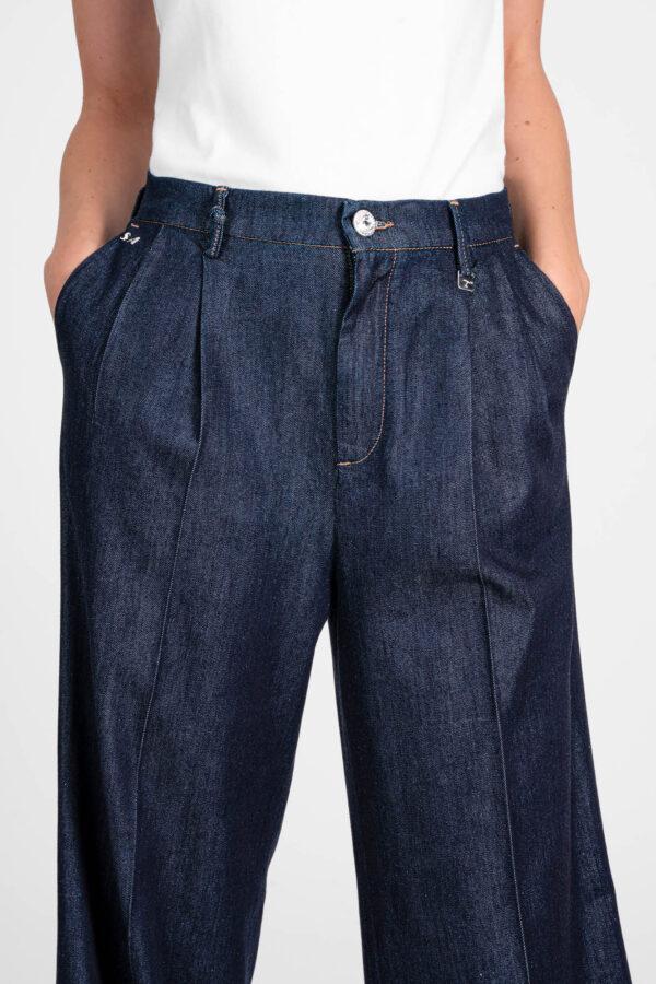 Sartoria Tramarossa PANTALONE AURELIA WIDE LEG IN GABARDINA DI COTONE BLU SCURO Economico