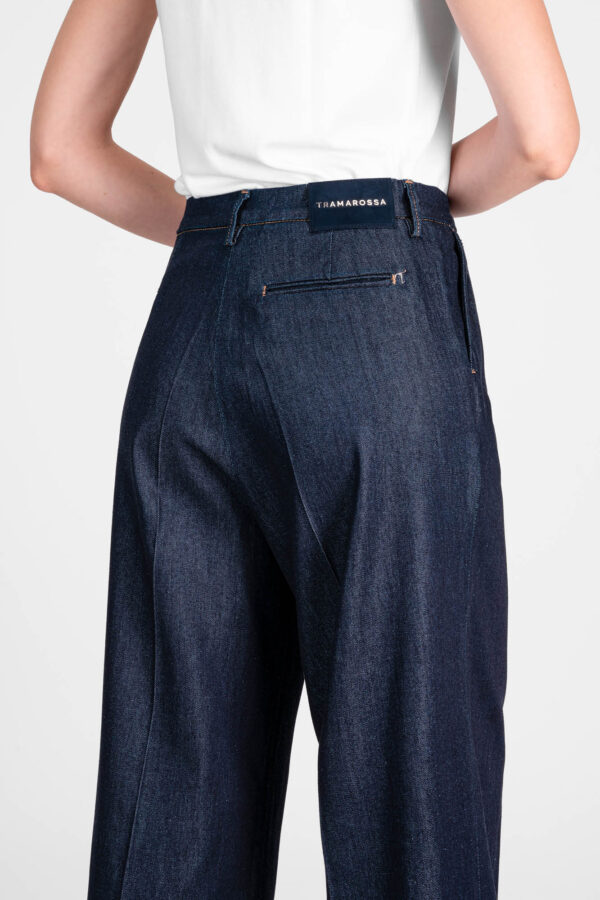 Sartoria Tramarossa PANTALONE AURELIA WIDE LEG IN GABARDINA DI COTONE BLU SCURO Economico