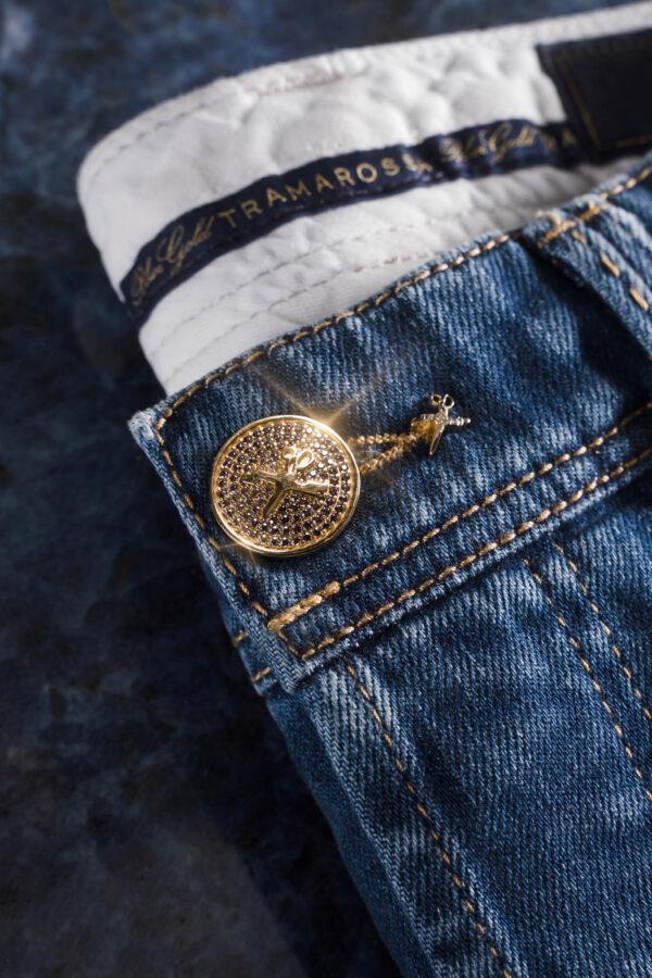 Sartoria Tramarossa JEANS LEONARDO BUTTONS REGULAR IN DENIM ZIRCONI MARRONI BLU MEDIO Saldi Di Fabbrica