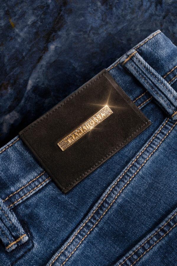 Sartoria Tramarossa JEANS LEONARDO BUTTONS REGULAR IN DENIM ZIRCONI MARRONI BLU MEDIO Saldi Di Fabbrica